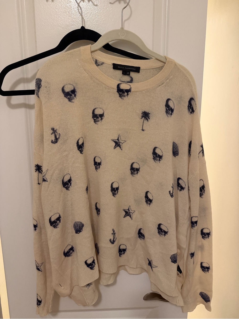 Skull Cashmere Skull & Sea Motif Cream Cashmere Sweater